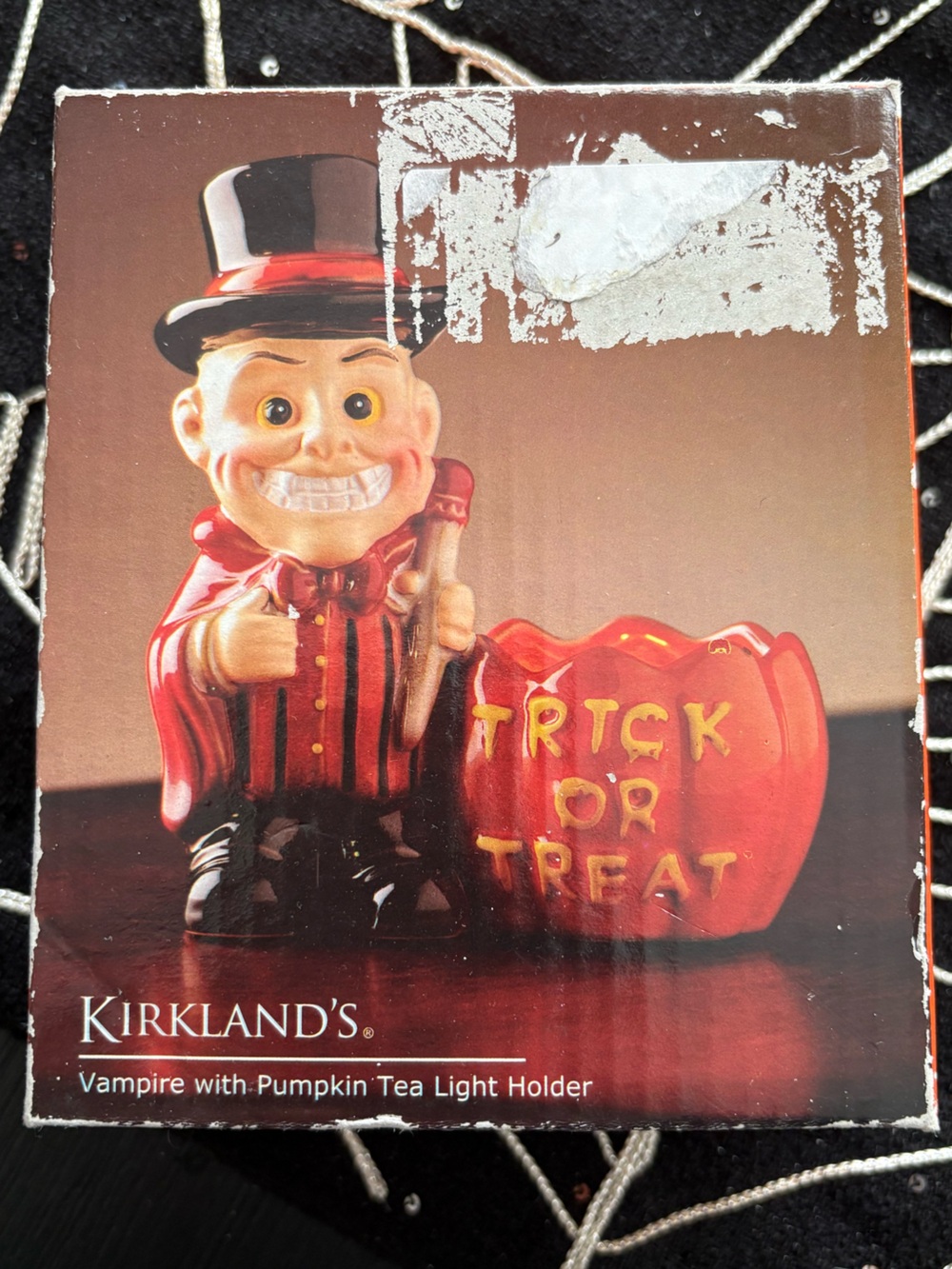 VTG Y2K Kirkland’s Halloween Vampire Pumpkin Tea Light Holder Original Box